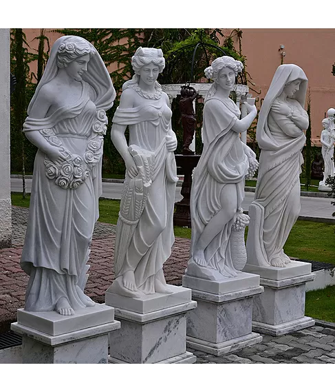 imagem de Escultura 4 Estações 160cm Mármore Branco - EMP496 Arte Clássica para Jardins