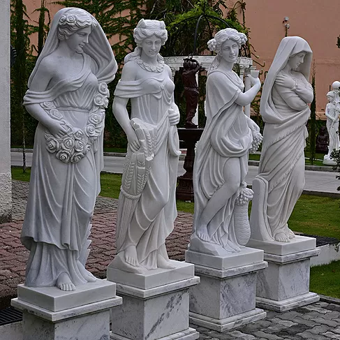 imagem de Escultura 4 Estações 160cm Mármore Branco - EMP496 Arte Clássica para Jardins