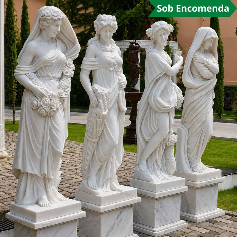 imagem do produto Escultura 4 Esta��es 160cm M�rmore Branco - EMP496 Arte Cl�ssica para Jardins