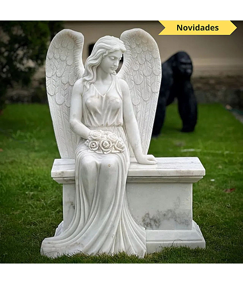 imagem de Escultura Anjo Sereno Mrmore Branco 110cm - EMP747