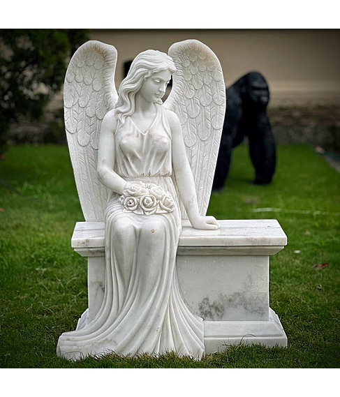 imagem de Escultura Anjo Sereno Mrmore Branco 110cm - EMP747