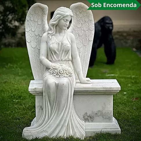 imagem de Escultura Anjo Sereno Mármore Branco 110cm - EMP747 Elegância e Sofisticação