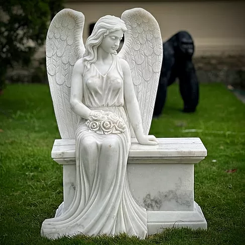 imagem de Escultura Anjo Sereno Mármore Branco 110cm - EMP747 Elegância e Sofisticação