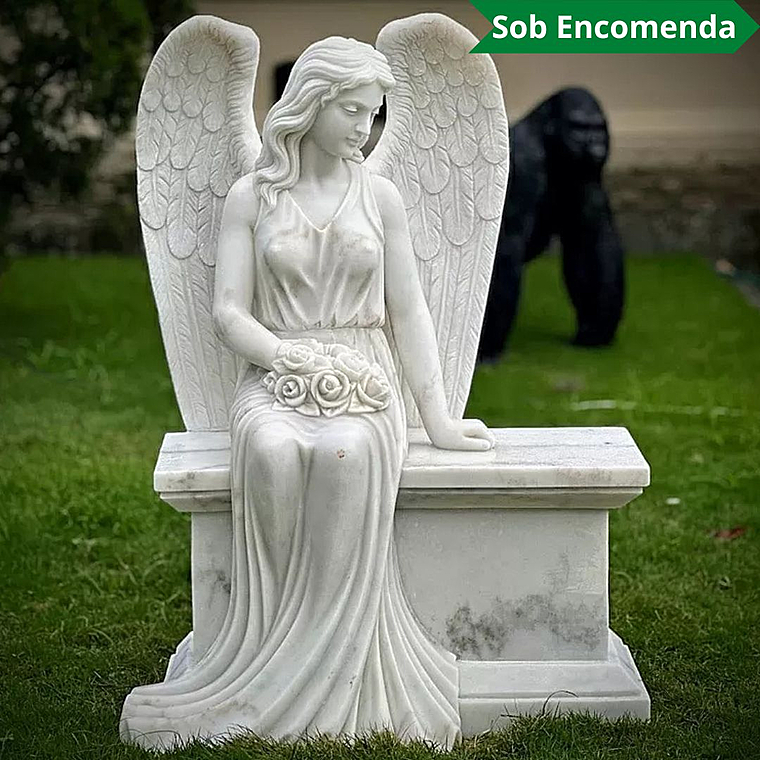 imagem do produto Escultura Anjo Sereno M�rmore Branco 110cm - EMP747 Eleg�ncia e Sofistica��o
