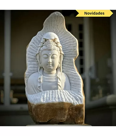 imagem de Escultura Buda Serenidade Mármore Branco 80cm - EMP715