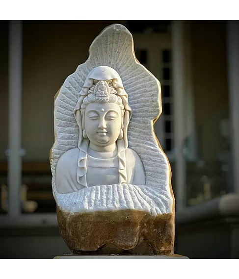 imagem de Escultura Buda Serenidade Mármore Branco 80cm - EMP715