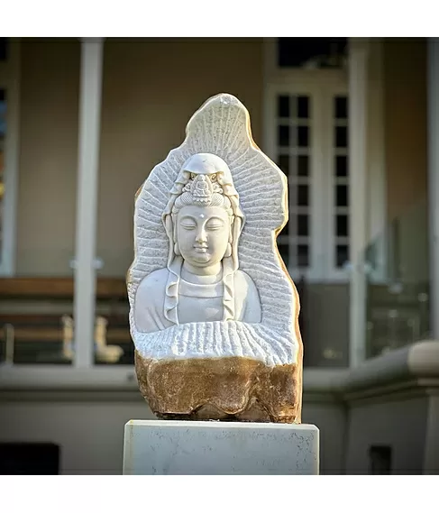 imagem de Escultura Buda Serenidade Mármore Branco 80cm - EMP715 | Arte Decorativa Sofisticada