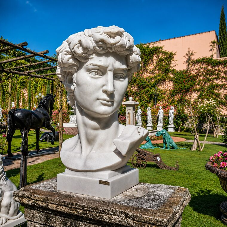imagem do produto Escultura Cabe�a do Davi em M�rmore 100cm - EMP599 Arte e Grandeza Cl�ssica