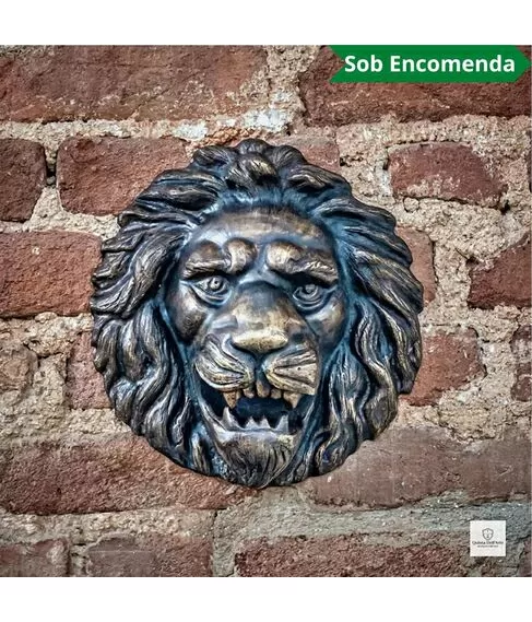 imagem de Escultura Cara de Leão em Bronze 30cm VRBZ316 Elegância e Expressão