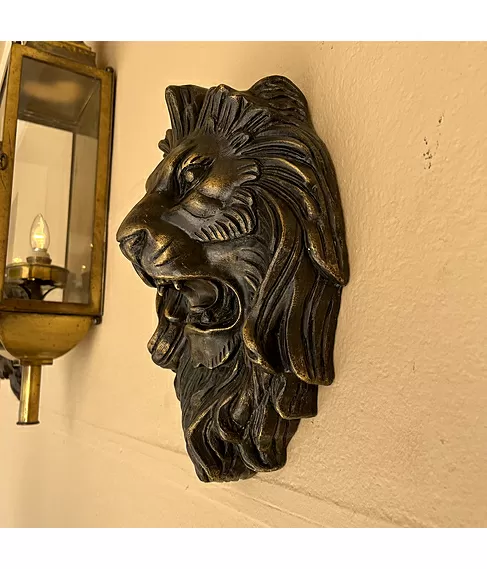 imagem de Escultura Cara de Leão em Bronze 34cm EBZ605 Detalhes Marcantes