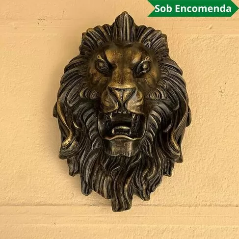 imagem de Escultura Cara de Leão em Bronze 34cm EBZ605 Detalhes Marcantes
