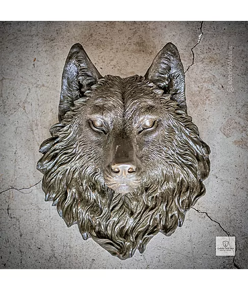 imagem de Escultura Cara de Lobo em Bronze 40cm - VRBZ351