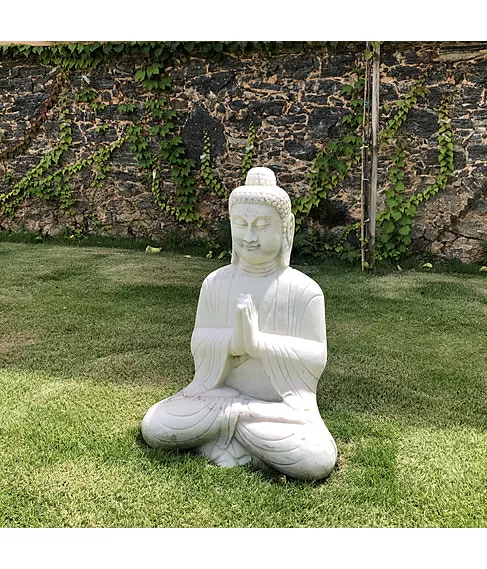 imagem de Escultura de Buda Sentado em Mármore Branco 60cm - EMP132 Estilo Clássico e Serenidade