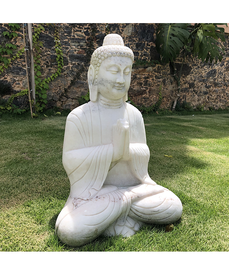 imagem do produto Escultura de Buda Sentado em M�rmore Branco 60cm - EMP132 Estilo Cl�ssico e Serenidade