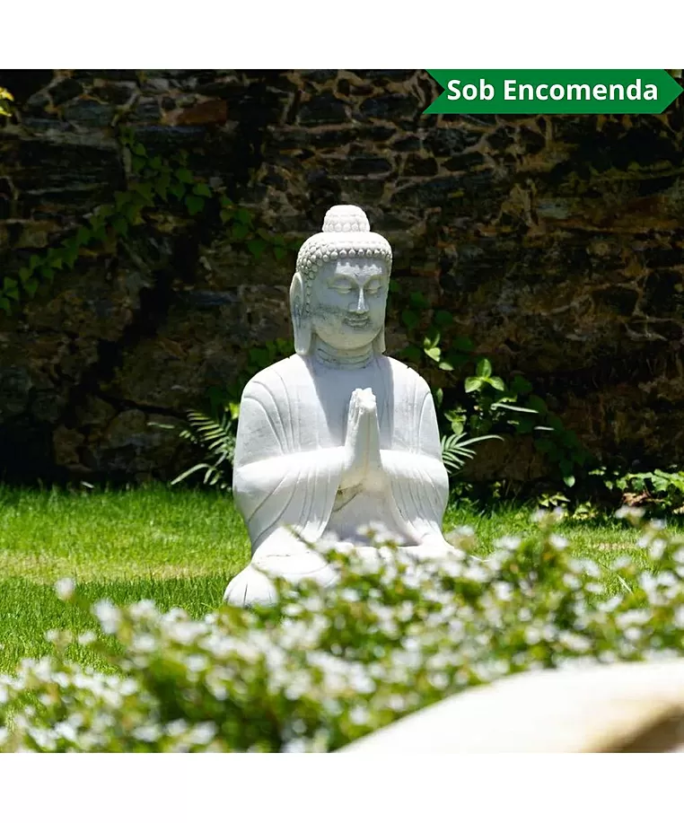 imagem do produto Escultura de Buda Sentado em M�rmore Branco 60cm - EMP132 Estilo Cl�ssico e Serenidade