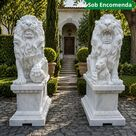 imagem do produto Escultura de Le�es com Filhote e Base em M�rmore Branco - EMP452