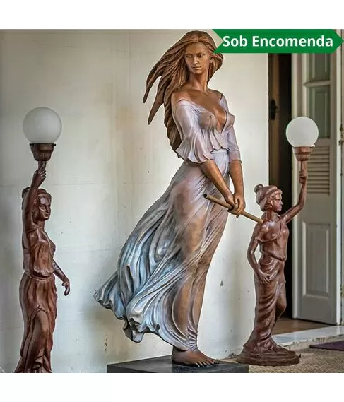 imagem de Escultura em Bronze Dama Flautista 190cm - EBZ571 Arte Sofisticada