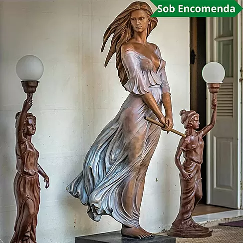 imagem de Escultura em Bronze Dama Flautista 190cm - EBZ571 Arte Sofisticada