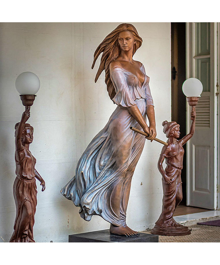 imagem do produto Escultura em Bronze Dama Flautista 190cm - EBZ571 Arte Sofisticada