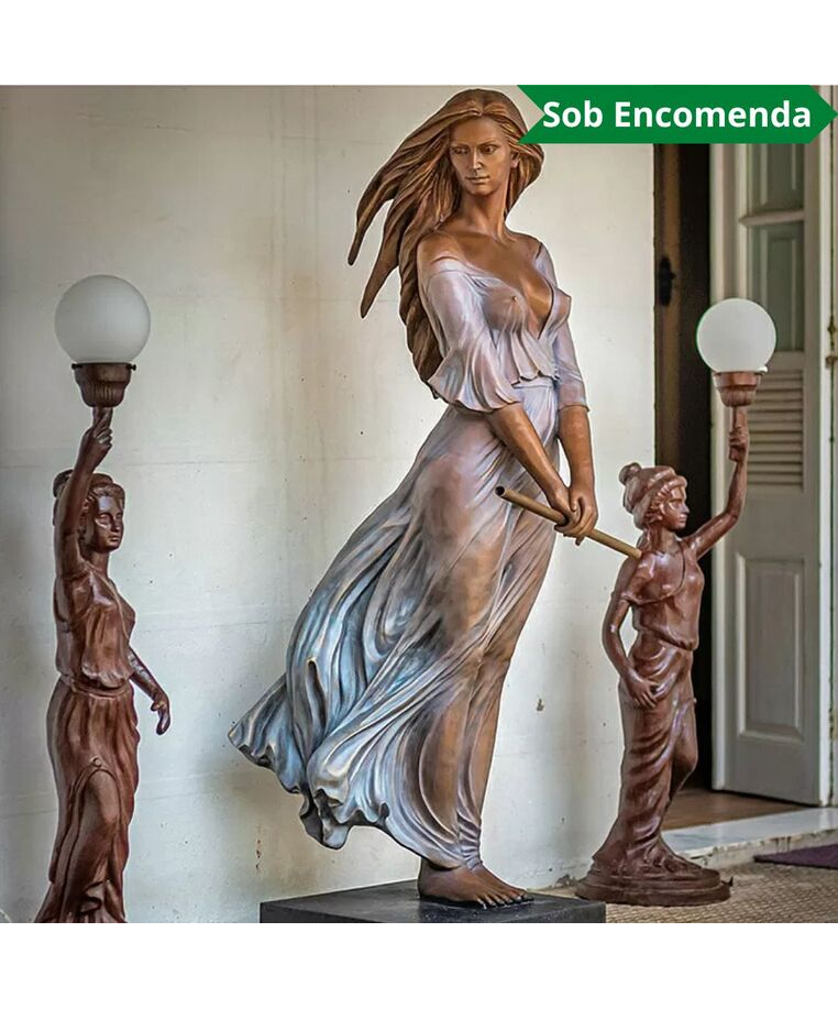 imagem do produto Escultura em Bronze Dama Flautista 190cm - EBZ571 Arte Sofisticada