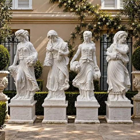 imagem de Escultura Estações do Ano Roma Mármore Branco160cm - EMP778