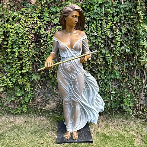 imagem de Escultura Flautista ao Vento 160cm - EBZ628 Arte em Bronze de Grande Impacto