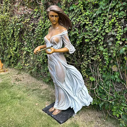 imagem de Escultura Flautista ao Vento 160cm - EBZ628 Arte em Bronze de Grande Impacto