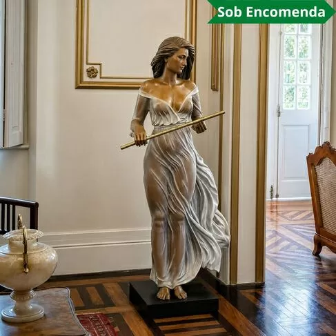 imagem de Escultura Flautista ao Vento 160cm - EBZ628 Arte em Bronze de Grande Impacto