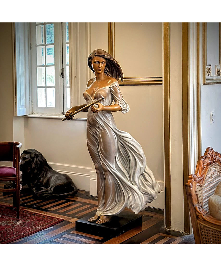 imagem do produto Escultura Flautista ao Vento 160cm - EBZ628 Arte em Bronze de Grande Impacto