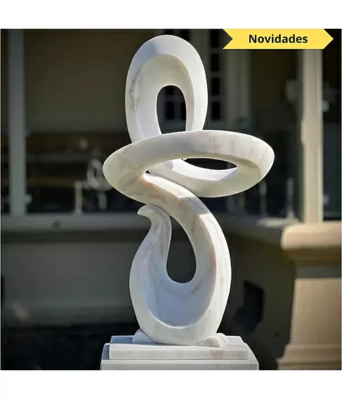 imagem de Escultura Fluxo Contínuo Mármore Branco 120cm - EMP742 Arte Contemporânea Decorativa