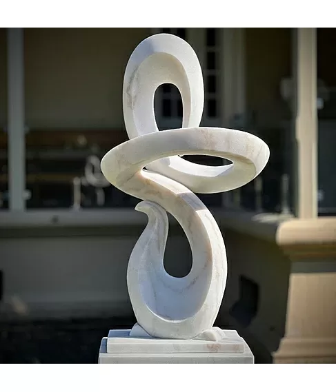 imagem de Escultura Fluxo Contínuo Mármore Branco 120cm - EMP742 Arte Contemporânea Decorativa