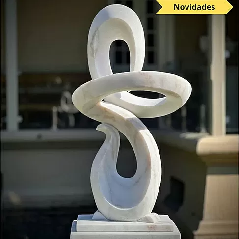 imagem de Escultura Fluxo Contínuo Mármore Branco 120cm - EMP742 Arte Contemporânea Decorativa