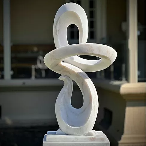 imagem de Escultura Fluxo Contínuo Mármore Branco 120cm - EMP742 Arte Contemporânea Decorativa
