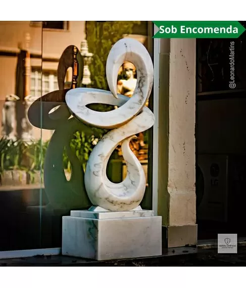 imagem de Escultura Fluxo Contínuo Mármore Branco 150cm - EMP743 Arte Contemporânea Sofisticada