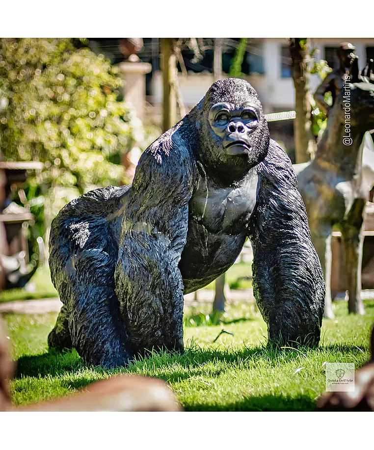 imagem de Escultura Gorila Alfa em Bronze 85cm - EBZ750 Peça Marcante