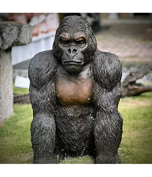 imagem de Escultura Gorila de Bronze Sentado 90cm - EBZ709