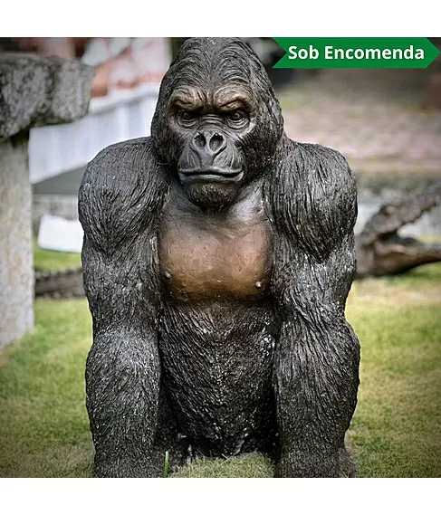 imagem de Escultura Gorila de Bronze Sentado 90cm - EBZ709 Elegância e Força