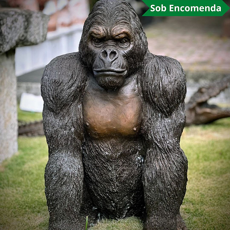imagem do produto Escultura Gorila de Bronze Sentado 90cm - EBZ709 Eleg�ncia e For�a