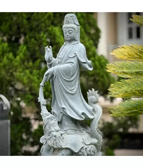 imagem de Escultura Guanyin Mármore Verde 100cm - EMP797