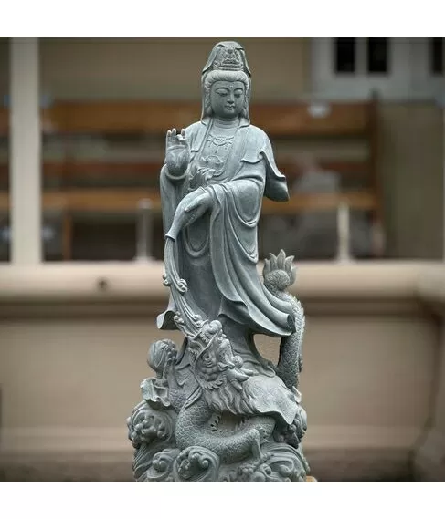 imagem de Escultura Guanyin Mármore Verde 100cm - EMP797 | Arte Oriental para Ambientes Zen