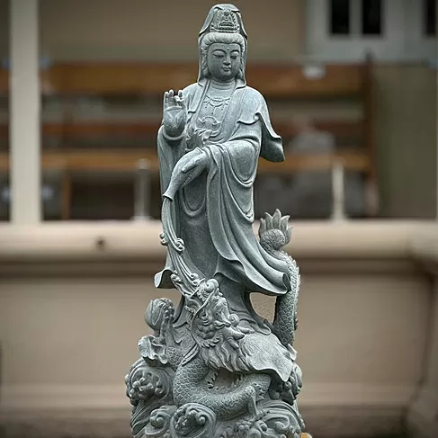 imagem de Escultura Guanyin Mármore Verde 100cm - EMP797 Arte Oriental para Ambientes Zen