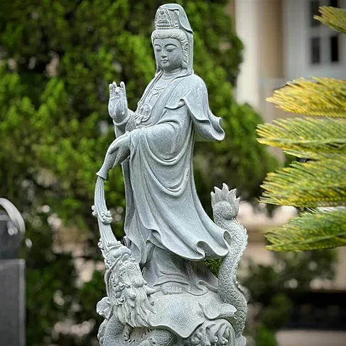 imagem de Escultura Guanyin Mármore Verde 100cm - EMP797 Arte Oriental para Ambientes Zen