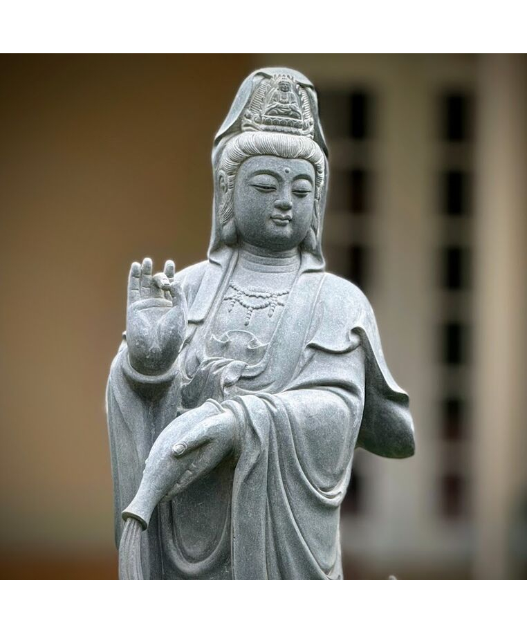imagem do produto Escultura Guanyin M�rmore Verde 100cm - EMP797 Arte Oriental para Ambientes Zen