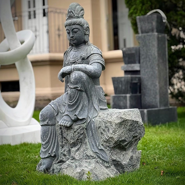 imagem do produto Escultura Guanyin Sentado em M�rmore Verde 100cm - EMP767 Arte Oriental 