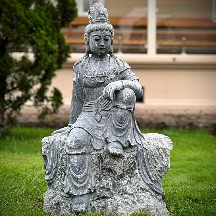 imagem do produto Escultura Guanyin Sentado em M�rmore Verde 100cm - EMP767 Arte Oriental 