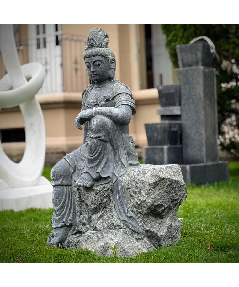 imagem do produto Escultura Guanyin Sentado em M�rmore Verde 100cm - EMP767 Arte Oriental Sofisticada