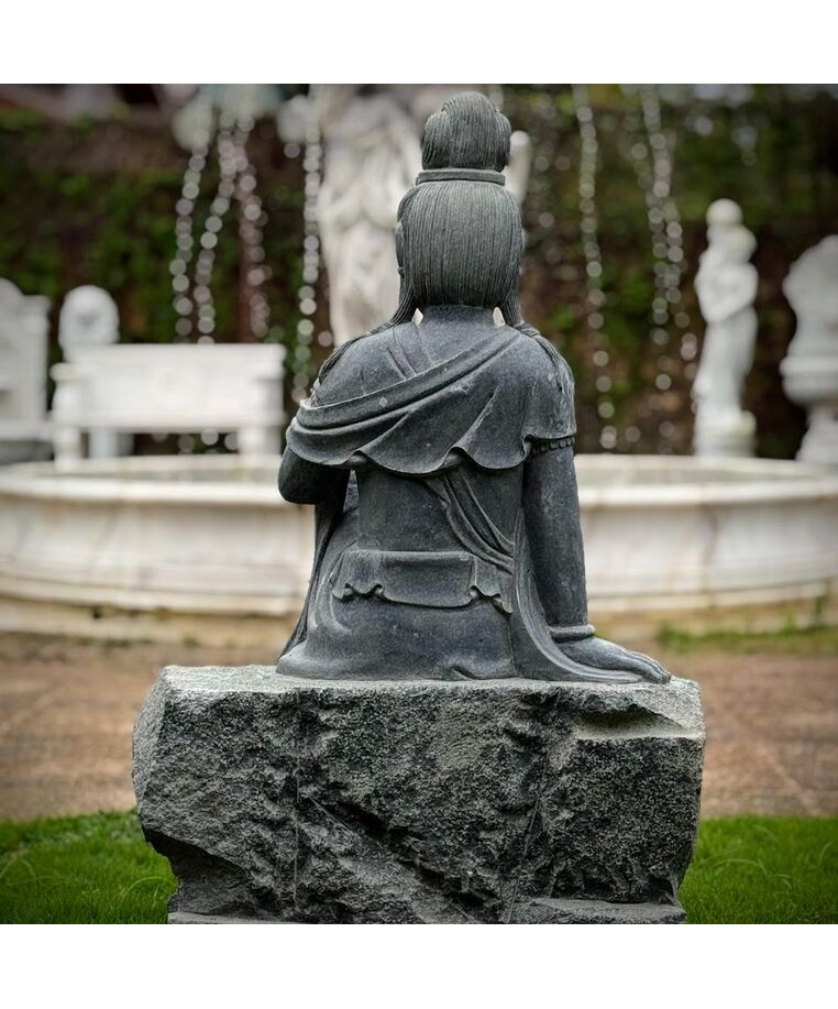 imagem do produto Escultura Guanyin Sentado em M�rmore Verde 100cm - EMP767 Arte Oriental Sofisticada