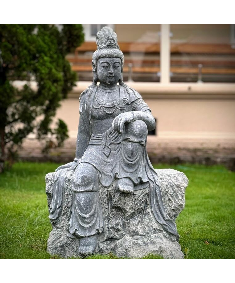 imagem do produto Escultura Guanyin Sentado em M�rmore Verde 100cm - EMP767 Arte Oriental Sofisticada
