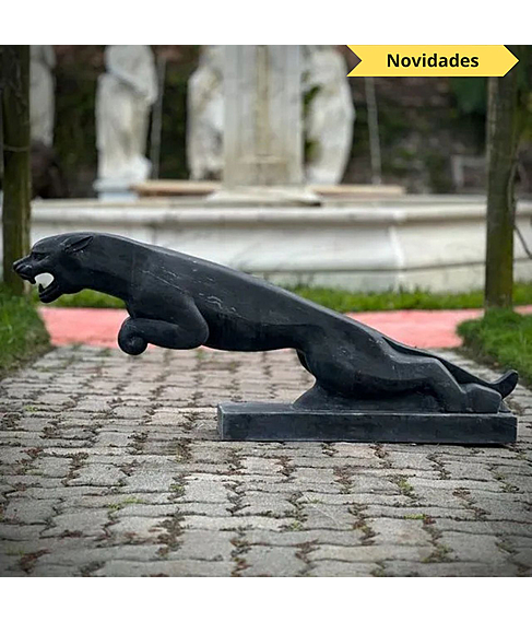 imagem de Escultura Jaguar Mrmore Preto 46cm - EMP714