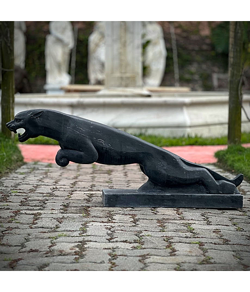 imagem de Escultura Jaguar Mrmore Preto 46cm - EMP714